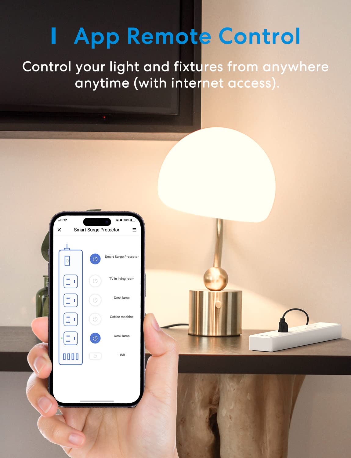 meross Tira de alimentación inteligente compatible con Apple HomeKit, Siri, Alexa, Google Home y SmartThings, protector de sobretensión WiFi con 4 salidas de CA, 4 puertos USB y cable de extensión de 6 pies, control de voz y control remoto