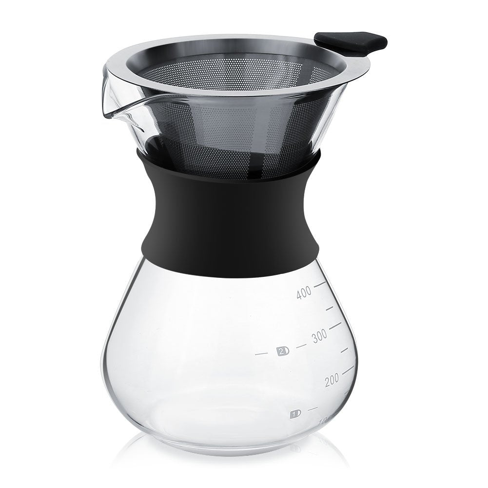 Cafetera, cafetera de Vidrio con Filtro Permanente de Acero Inoxidable.Cafetera Manual Dripper 400ml