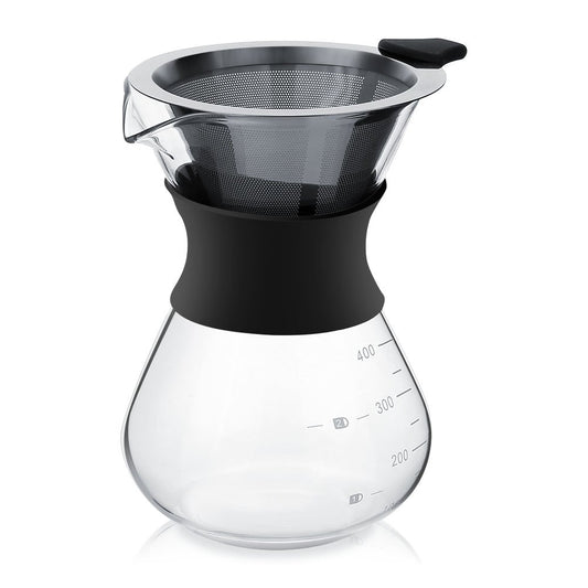 Cafetera, cafetera de Vidrio con Filtro Permanente de Acero Inoxidable.Cafetera Manual Dripper 400ml