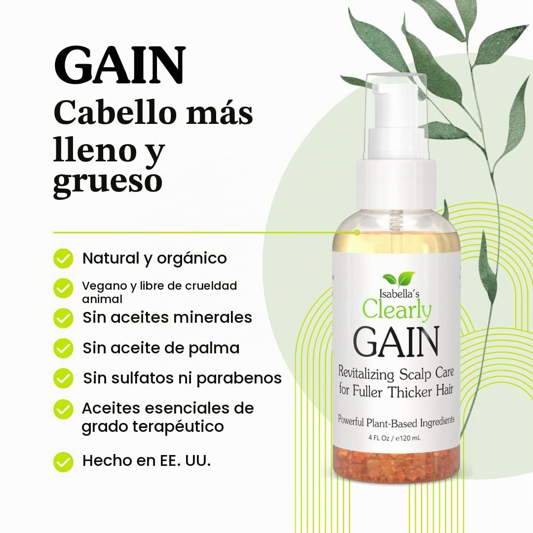 Aceite para Crecimiento del Cabello Clearly GAIN Natural con Aceite de Ricino Salvia Romero para Hombres y Mujeres