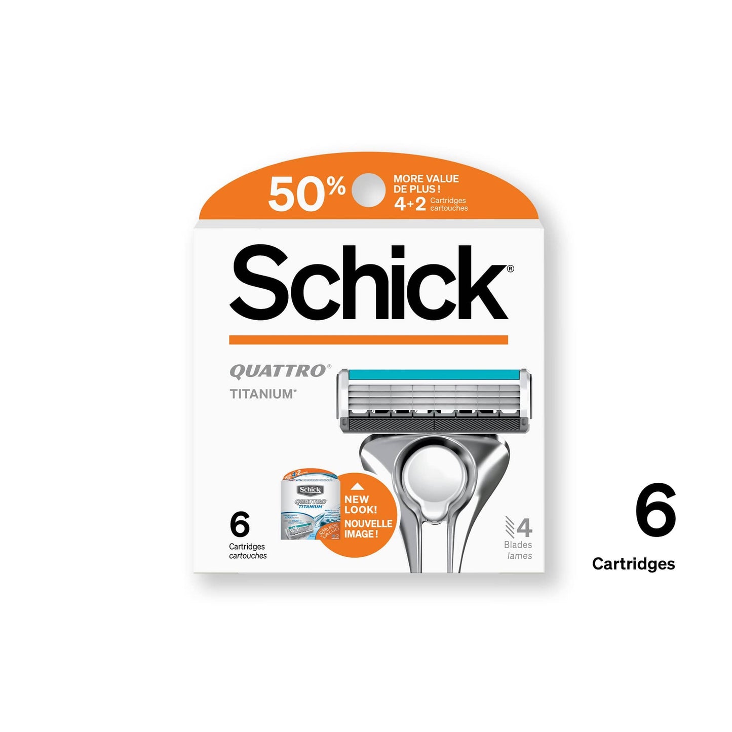 Schick Quattro Titanium Razor Blade Refills for Men Value Pack, 6 Count