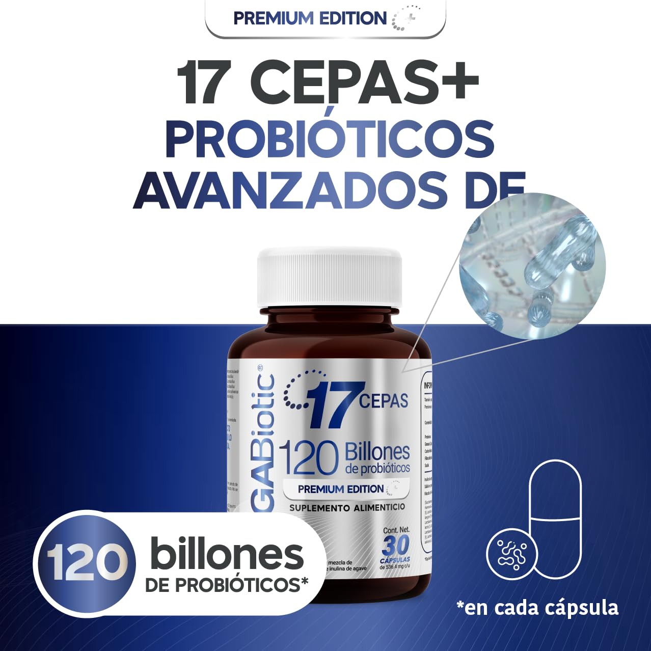 Suplemento Alimenticio MegaBiotic 120 Billones y 17 Cepas con Inulina de Agave y Sábila en Polvo