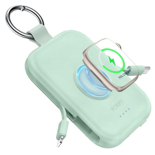 Batería Portátil Rorry Verde con Cables Integrados para Apple Watch e iPhone