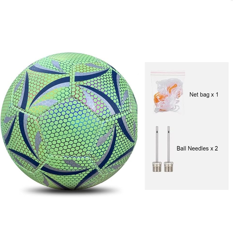 Balón de Fútbol MINGCHENGYUAN Verde Luminoso Holográfico Brillante para Juegos Nocturnos y Entrenamiento para Niños y Hombres