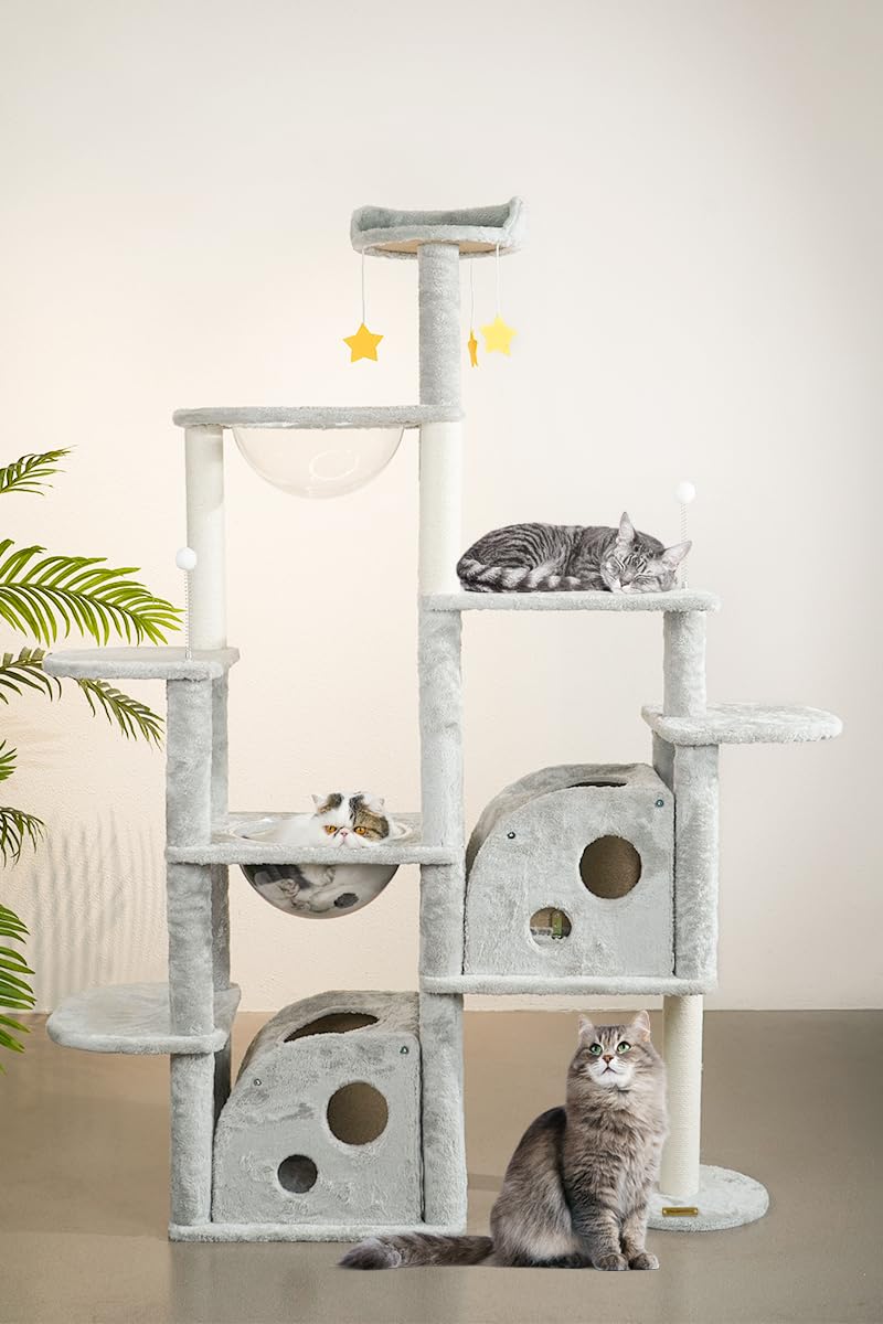 Rascador para Gatos UNA MASCOTA Gris con Diseño de Queso Varios Niveles 170CM