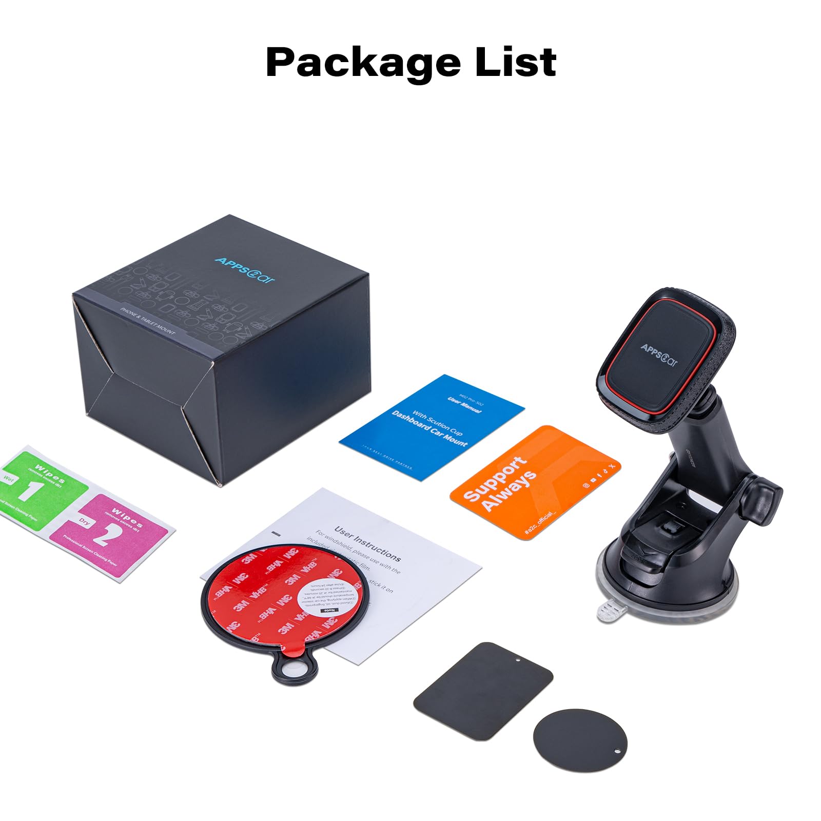 Soporte para Celular APPS2Car Negro Magnético para Automóvil con Ventosa Potente