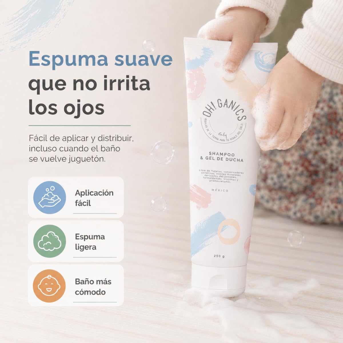 OH! GANICS Shampoo y Gel de Ducha para Bebé, 250 ml