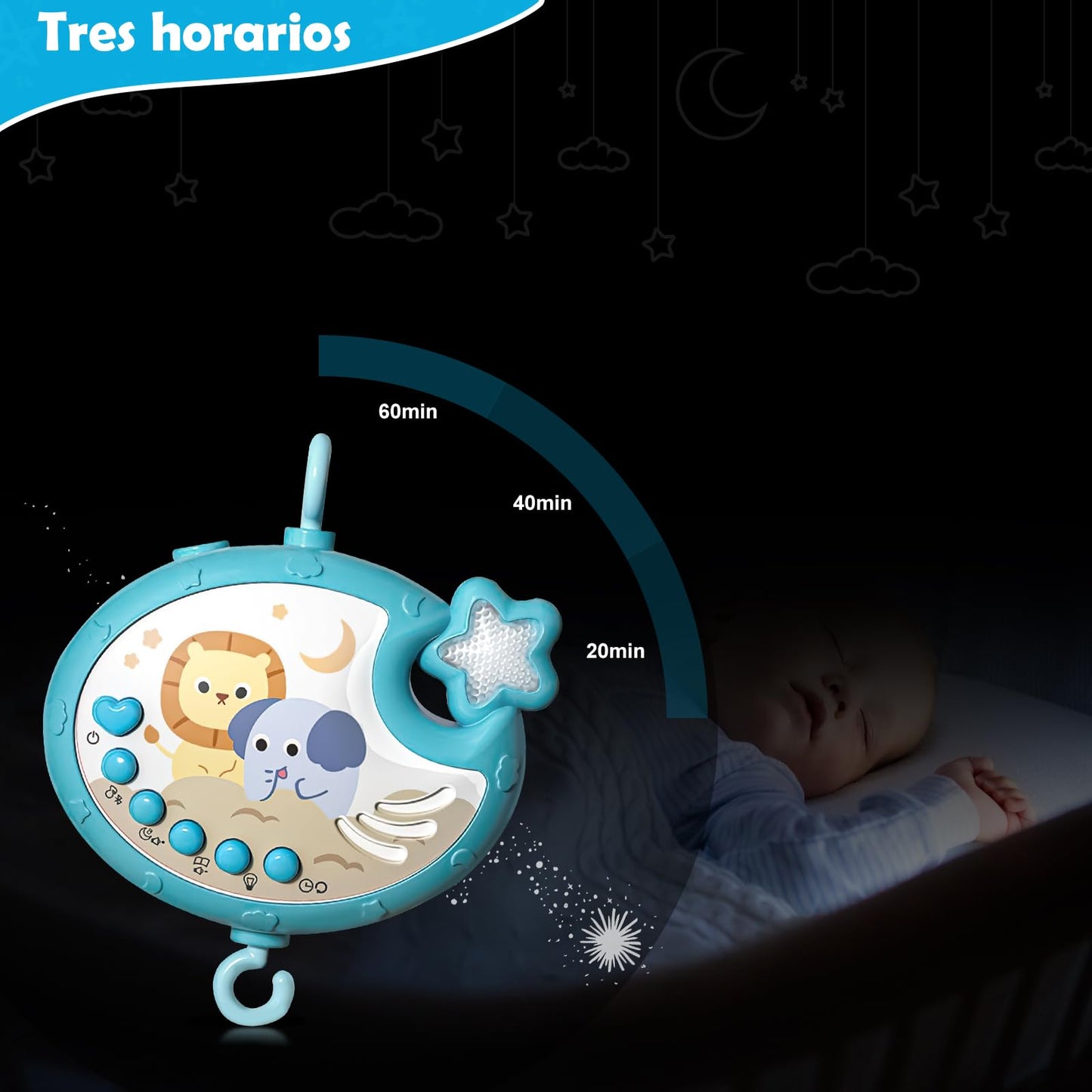 HNTCSR Movil para Cuna de Bebe - Proyector para Bebe, Cuna para Bebe, Cosas para Bebes Recien Nacidos, Baby Einstein Pecera（Azul）