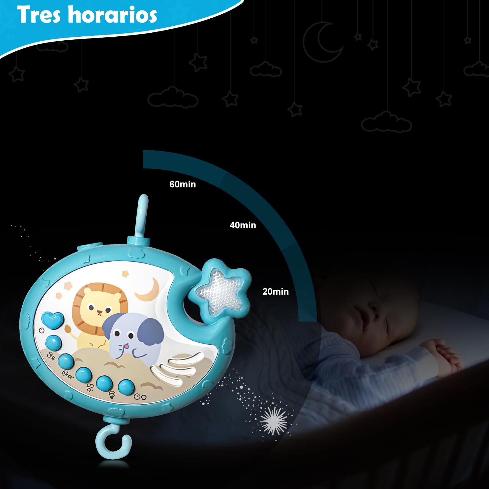 HNTCSR Movil para Cuna de Bebe - Proyector para Bebe, Cuna para Bebe, Cosas para Bebes Recien Nacidos, Baby Einstein Pecera（Azul）