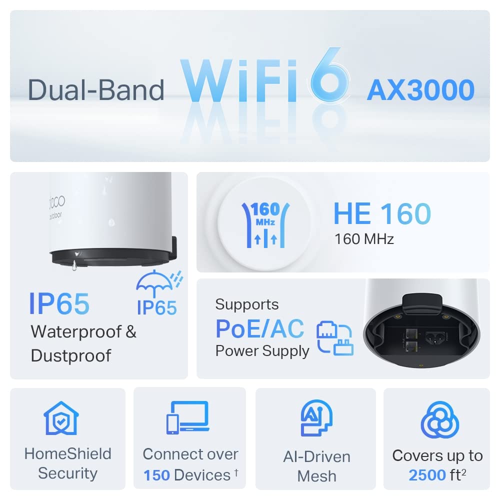 Sistema WiFi 6 AI Mesh YUAKUOD k Deco X50 Exterior Resistente al Agua 4K 232 m2 AX3000 Doble Banda