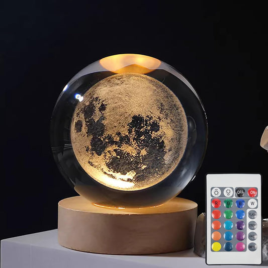 Lámpara de Planetas 3D - Luz Nocturna LED con Cambio de Colores y Control Remoto - Decoración Ideal para Dormitorio, Oficina y Regalo Creativo (Luna)