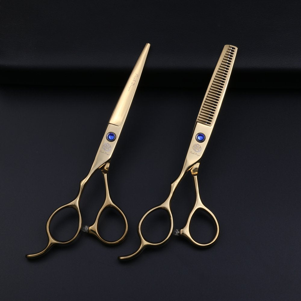 Purple Dragon Tijeras Profesionales de Peluquería para Zurdos 6.0" de Acero Inoxidable Japonés 440C con Tijeras de Entresacar - Perfectas para Peluqueros Zurdos (Dorado)