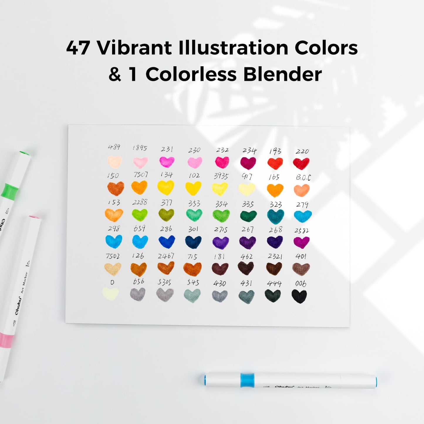 Marcadores Ohuhu: set de 48 marcadores de alcohol de doble punta (pincel y cincel) para colorear e ilustrar, diseñado para adultos, incluye un agarre ergonómico único, para principiantes