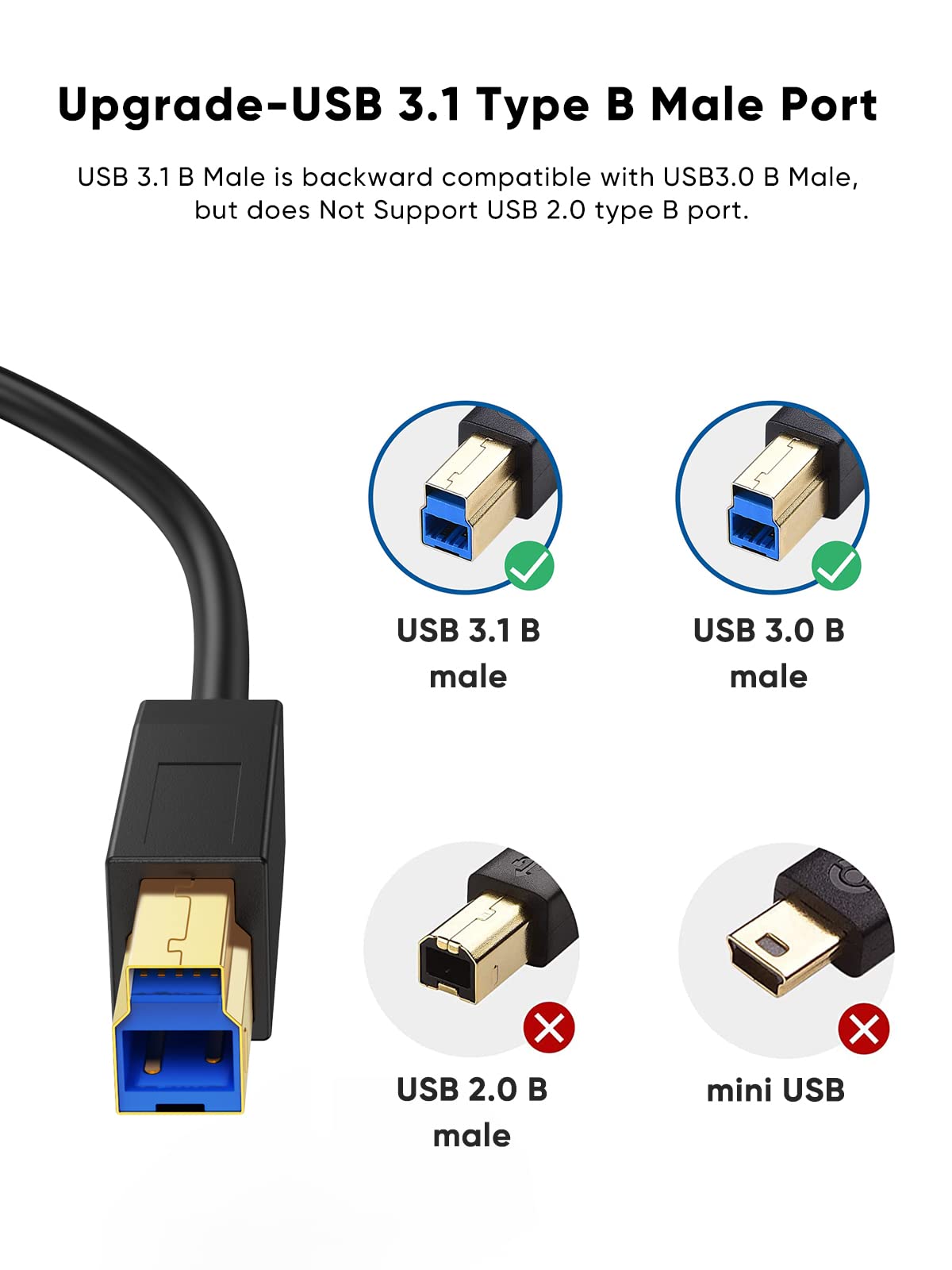 CableCreation Cable USB 3.1 c a USB b 1.2m, Cable USB B a impresora USB C 10 gbps, adecuado para Thunderbolt 3 MacBook pro air, disco duro externo, base de expansión, escáner, negro