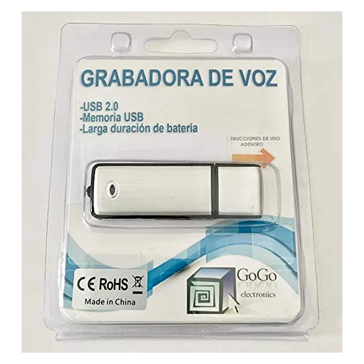Grabadora de Voz Digital GoGo electronics Gris con Micrófono USB de 8 GB y Batería Recargable