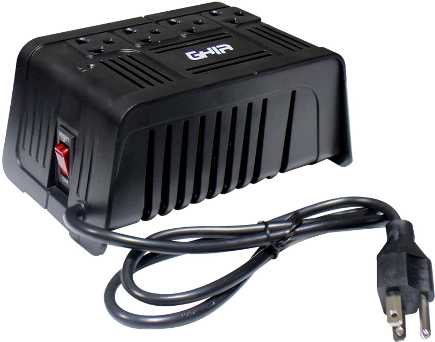 GHIA Regulador de Voltaje GVR-010. Respalda hasta 4 Dispositivos con un Consumo en Conjunto máximo de 1000VA/400 Watts. Regulación y supresión de Picos