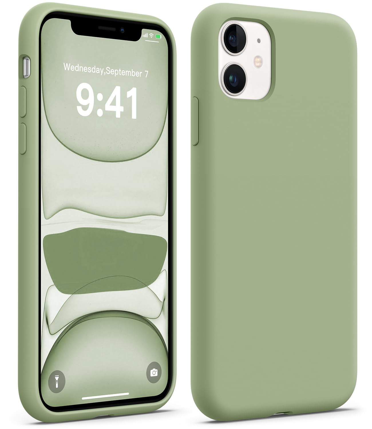 AOTESIER - Funda de silicona de grado alimentario compatible con iPhone 11, protección completa contra caídas y antiarañazos, soporte para carga inalámbrica, verde té