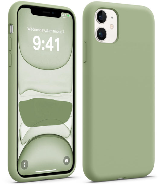AOTESIER - Funda de silicona de grado alimentario compatible con iPhone 11, protección completa contra caídas y antiarañazos, soporte para carga inalámbrica, verde té