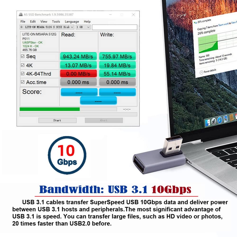 Adaptador de Extensión USB 3.0 Chenyang Negro de 90 Grados de Perfil Bajo