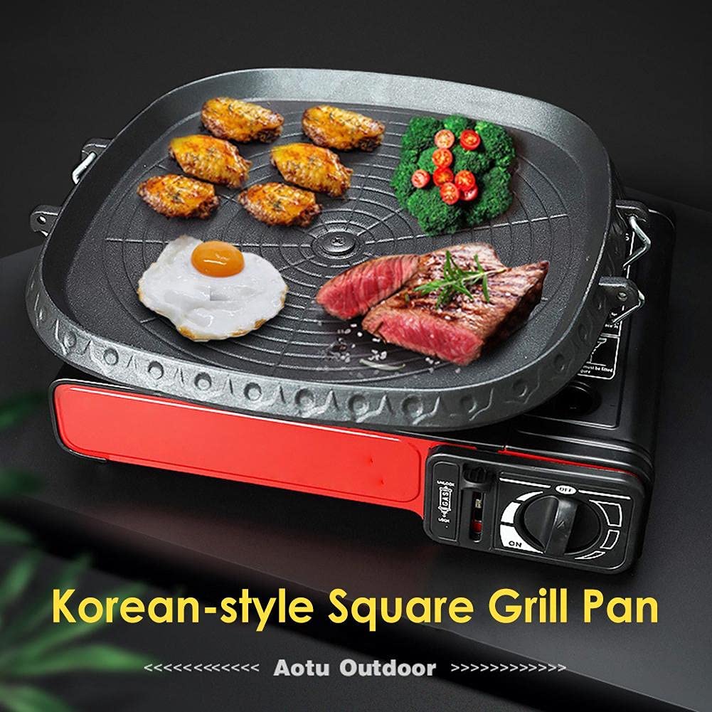 AIROKA - Sartén cuadrada antiadherente para barbacoa coreana con material natural, revestimiento de 6 capas, fácil drenaje de grasa de 11.8 pulgadas, rango de gas, para el hogar y al aire libre