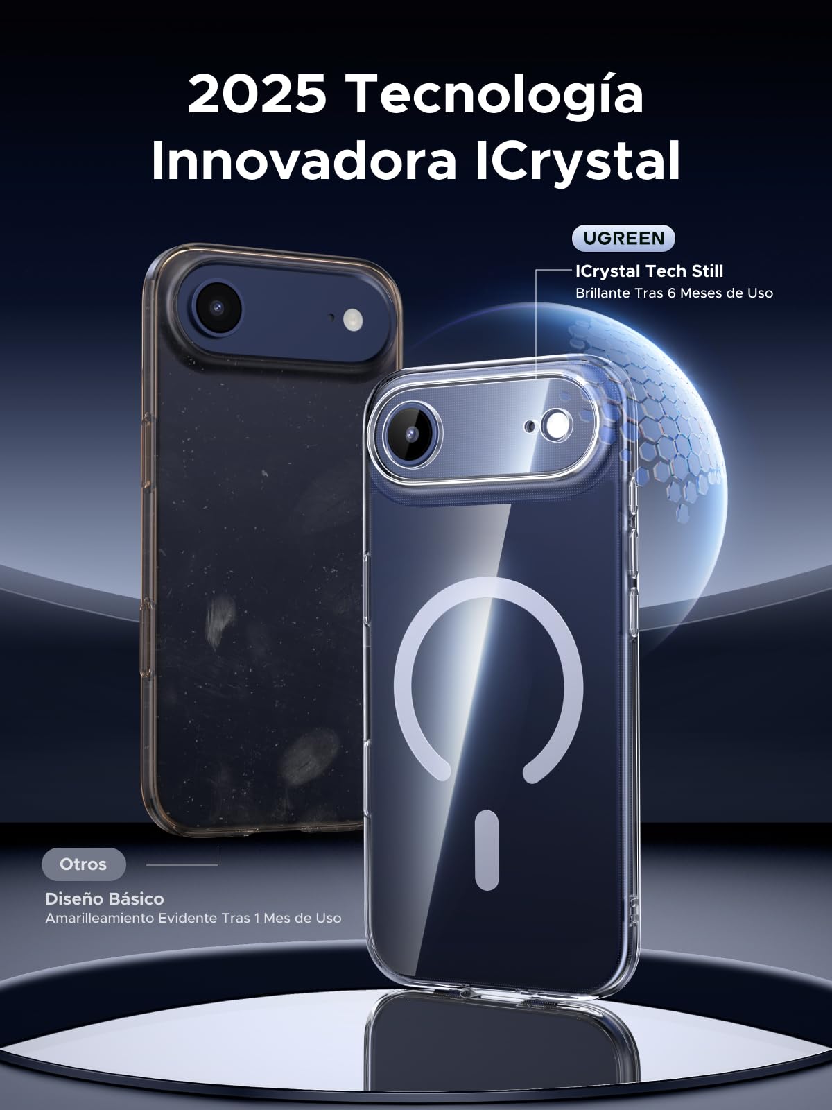 UGREEN Funda Magnética para iPhone Air, MagSafe Case Antidesgaste, Anti-Amarillo con Protección de la Lente y contra Caídas, Antigolpes Respaldo Transparente, Carcasa 6.5 Pulgadas