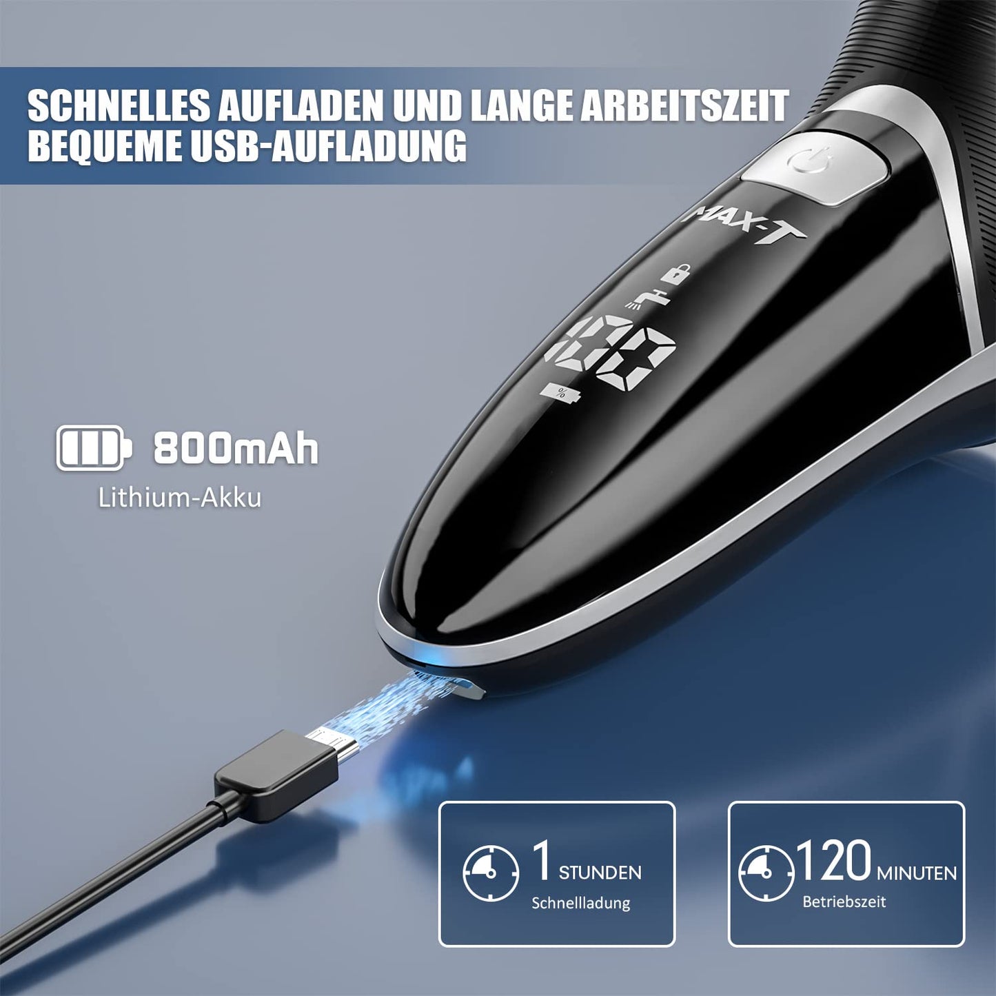 MAX-T Electric Shaver Quick Rechargeable Rotary Shaver with Pop Up Trimmer IPX7 100% Waterproof Wet & Dry Electric Razor
