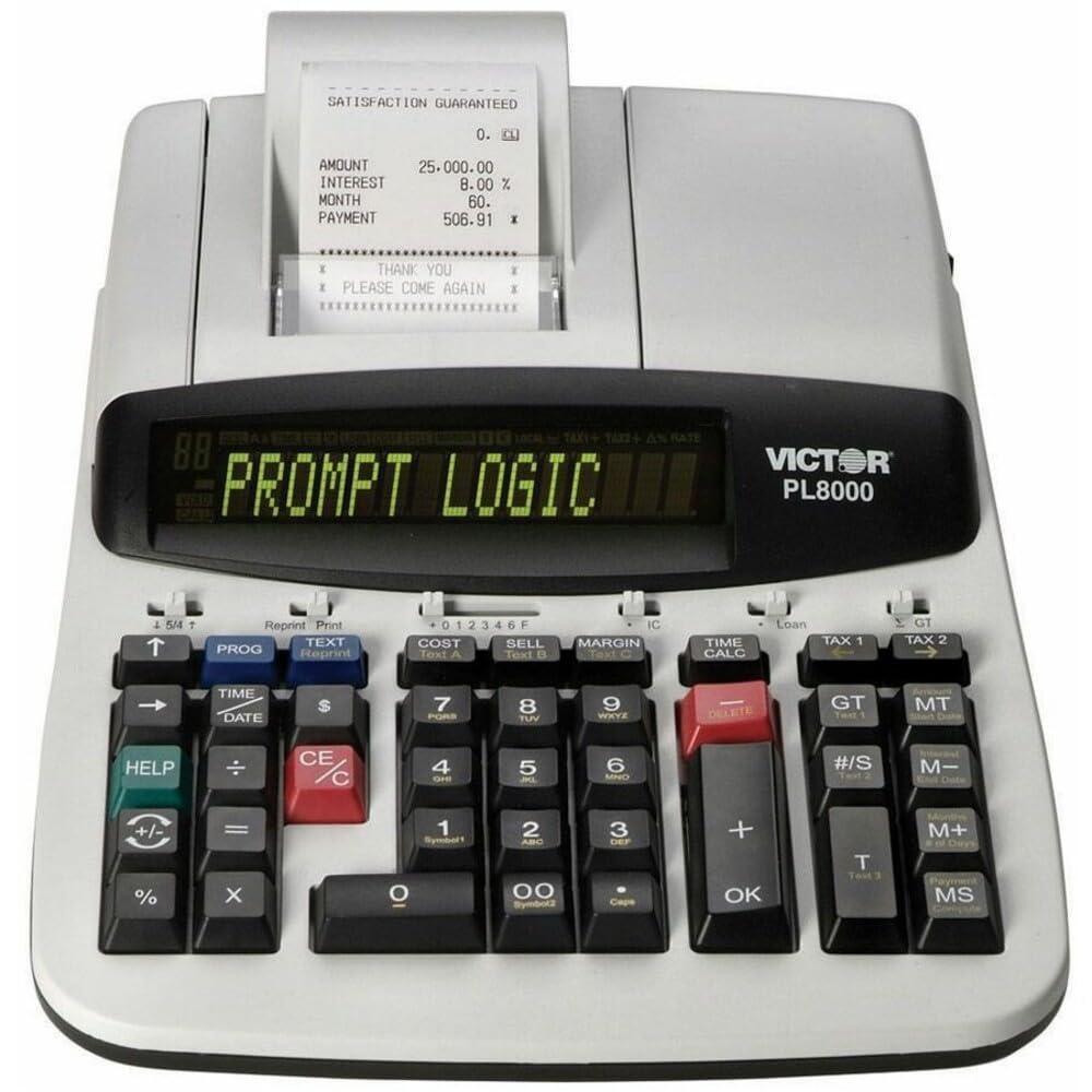 Victor Technology PL8000 Calculadora de impresión térmica, lógica rápida, Clave de Ayuda, 8.0 líneas por Segundo
