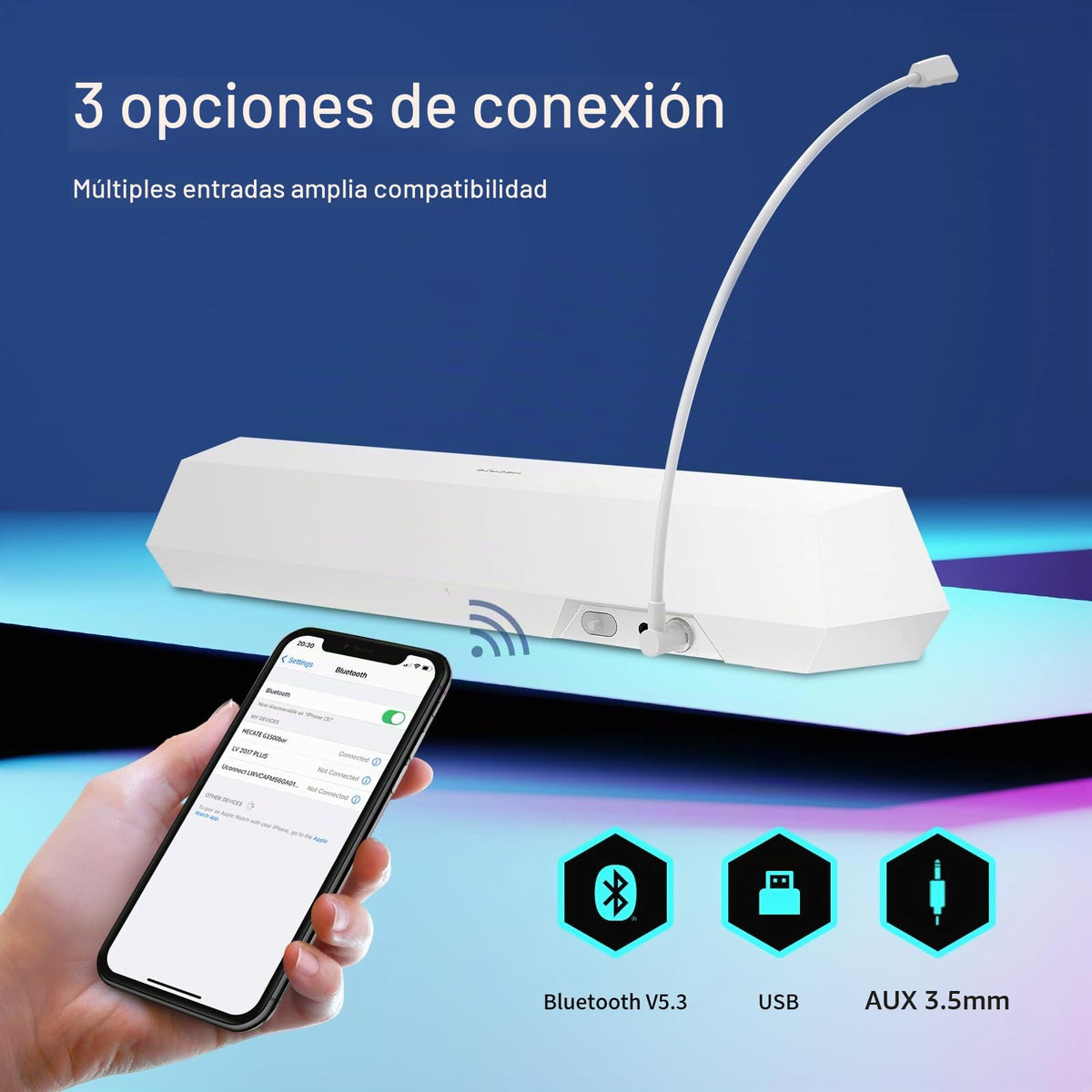 Barra de Audio Edifier Hecate Blanco con Iluminación RGB y Conexión Bluetooth para Videojuegos