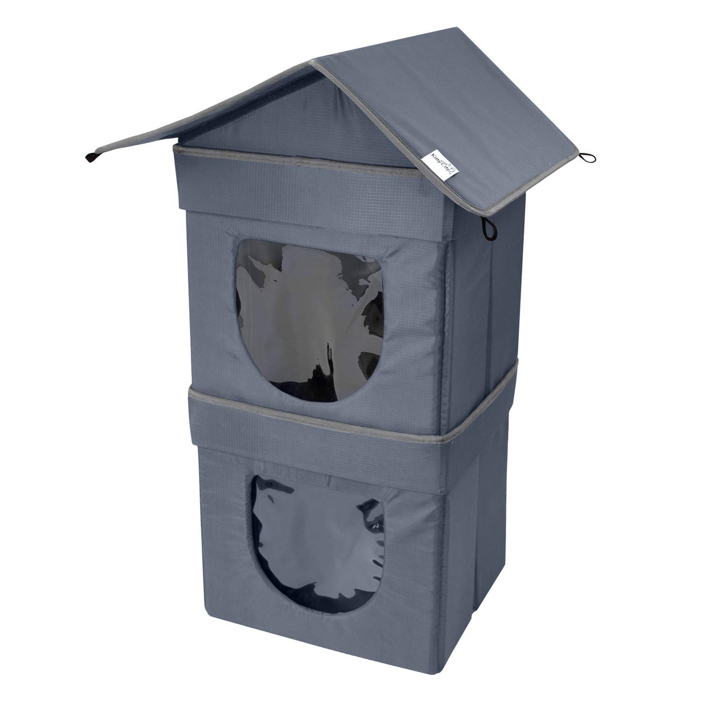 Kitty City Condominio para gatos al aire libre de 2 niveles, cama grande para gato, cubo apilable, cama lavable, casa para gatos interior/condominio, gris (CM-10077-CS01)