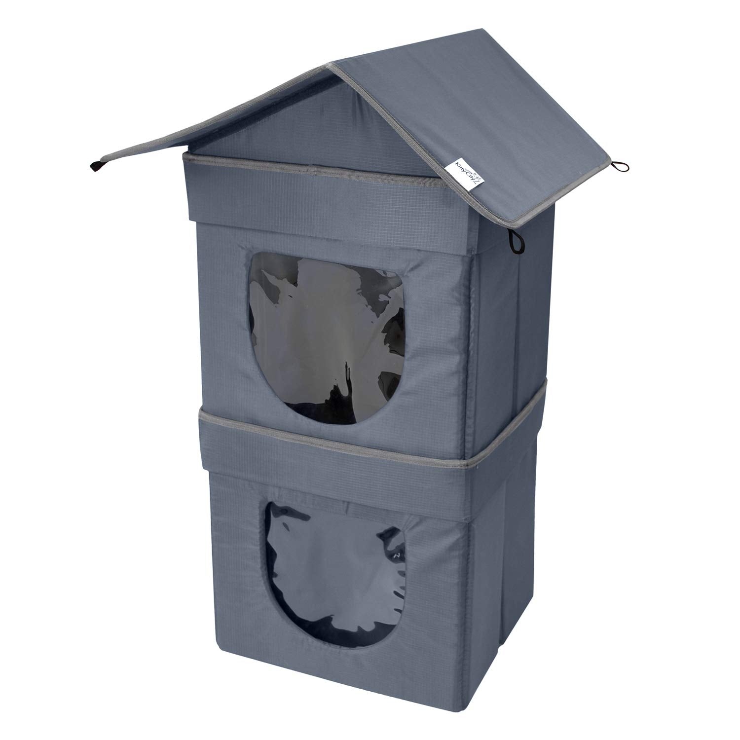 Kitty City Condominio para gatos al aire libre de 2 niveles, cama grande para gato, cubo apilable, cama lavable, casa para gatos interior/condominio, gris (CM-10077-CS01)