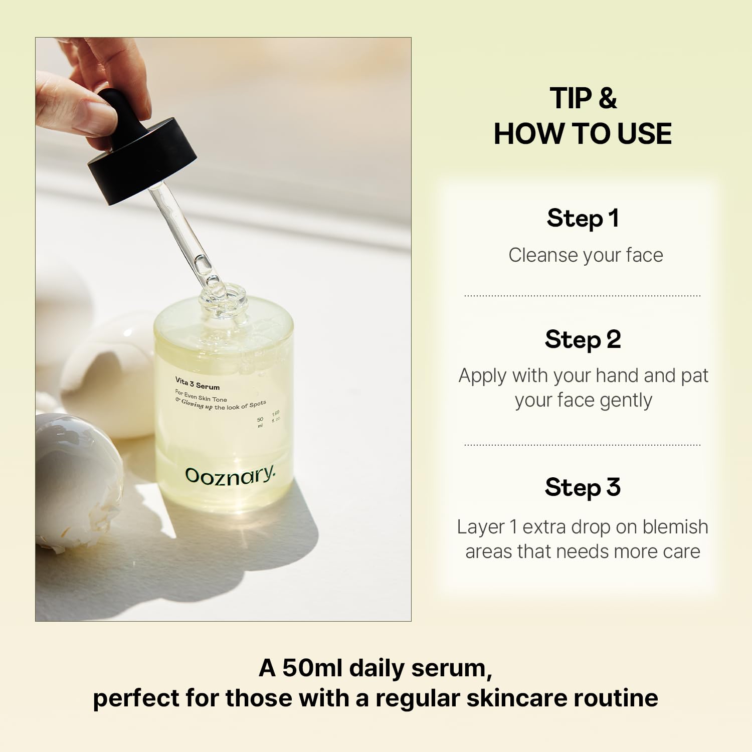 OOZNARY- Triple poder vitamínico: combina niacinamida (vitamina B3), vitamina C y glutatión para nutrir, proteger y mejorar la luminosidad de la piel.