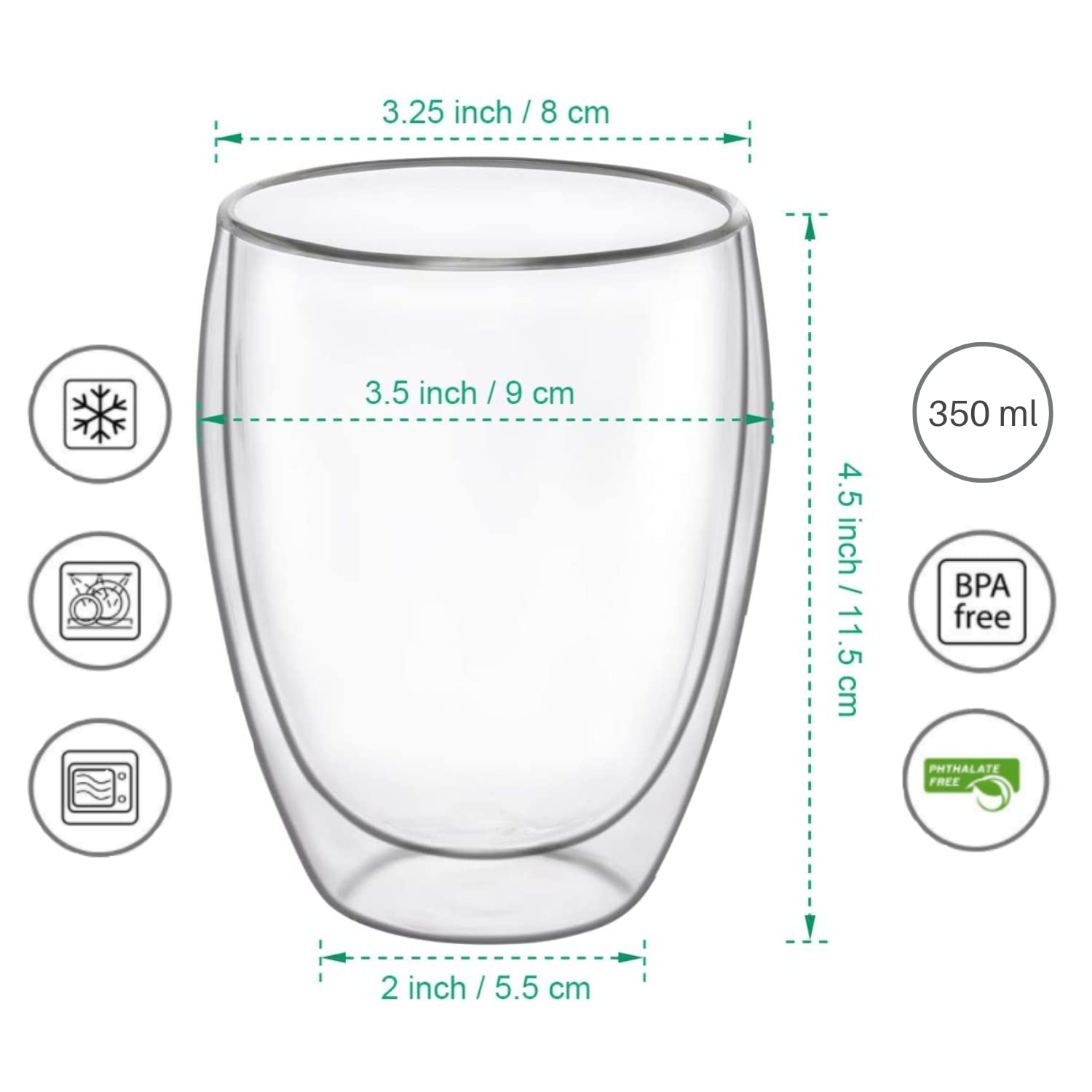 EASYWARE Premium Set de Vasos y Tazas de Doble Pared de Vidrio Termico Borosilicato Para Capucchino Espresso Té Café Etc (8 x 350 ml