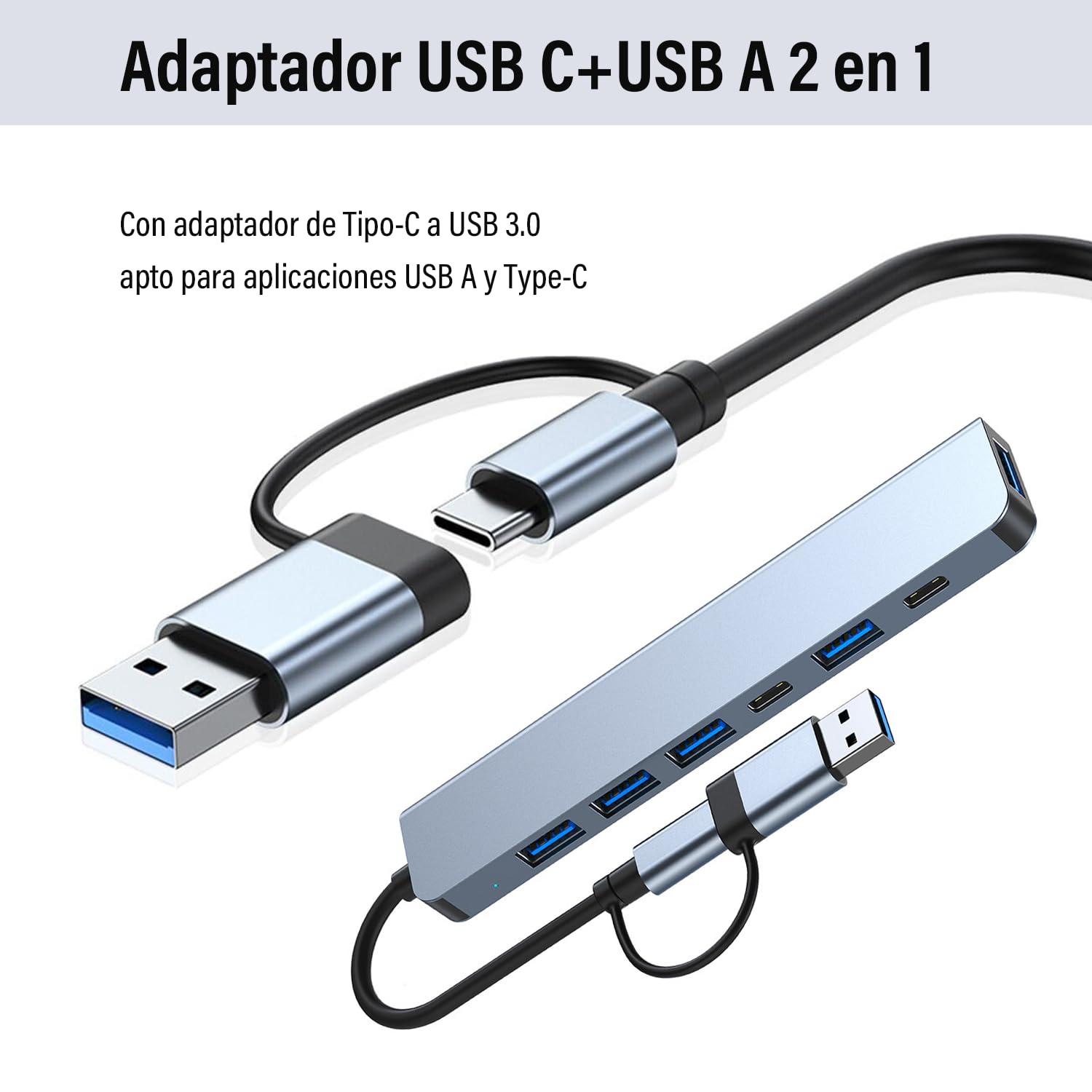 Hub USB C 3.0 7 en1, Adaptador USB a Tipo C Multipuerto con 1 Puerto USB 3.0, 4 Puertos USB 2.0, 2 Puerto Tipo C, Adaptador para MacBook Air/Pro iPad y Más Dispositivos PC/Laptop/Tablet