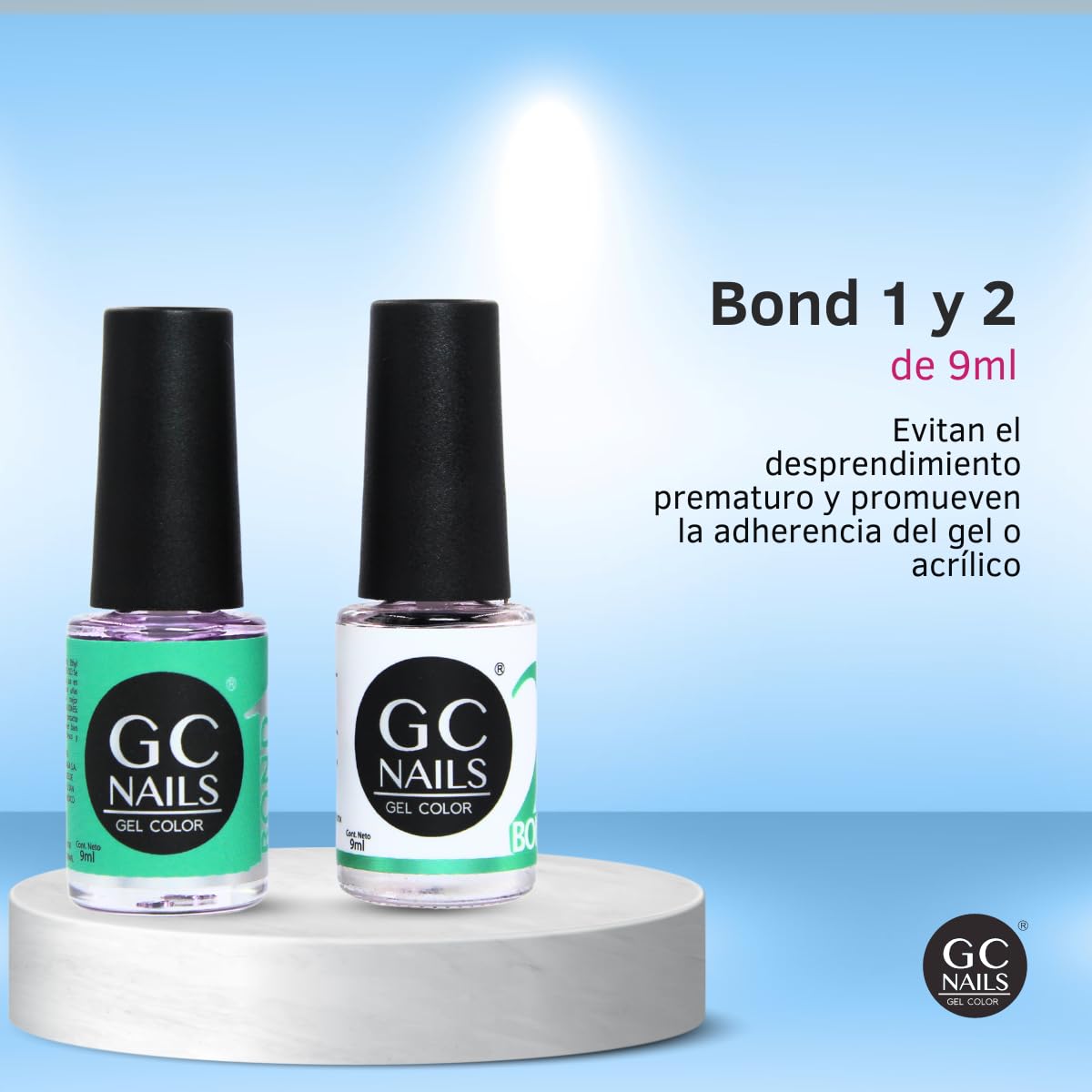 Gc Nails Gel Nails Set de Esmaltes para Aplicación Completa Base + Top Gel Novamore + Bond 1 Deshidratador + Bond 2 Adherente para Uñas Acrílicas o Gelish (4 piezas)