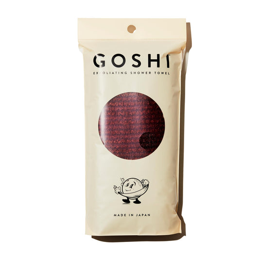 GOSHI - Toalla de ducha exfoliante, resistente a los desgarros, para todo tipo de piel, color rojo ladrillo, fabricado en Japón
