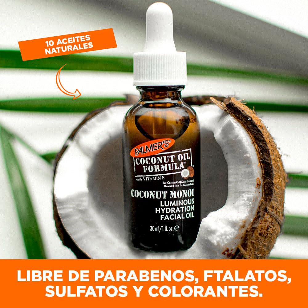 Palmer’s Coconut Oil Formula Aceite Facial de Belleza Coco con 10 Óleos Puros y Preciosos para una piel Radiante e Hidratada, Dermatológicamente Probado, No Comedogénico, 30ml