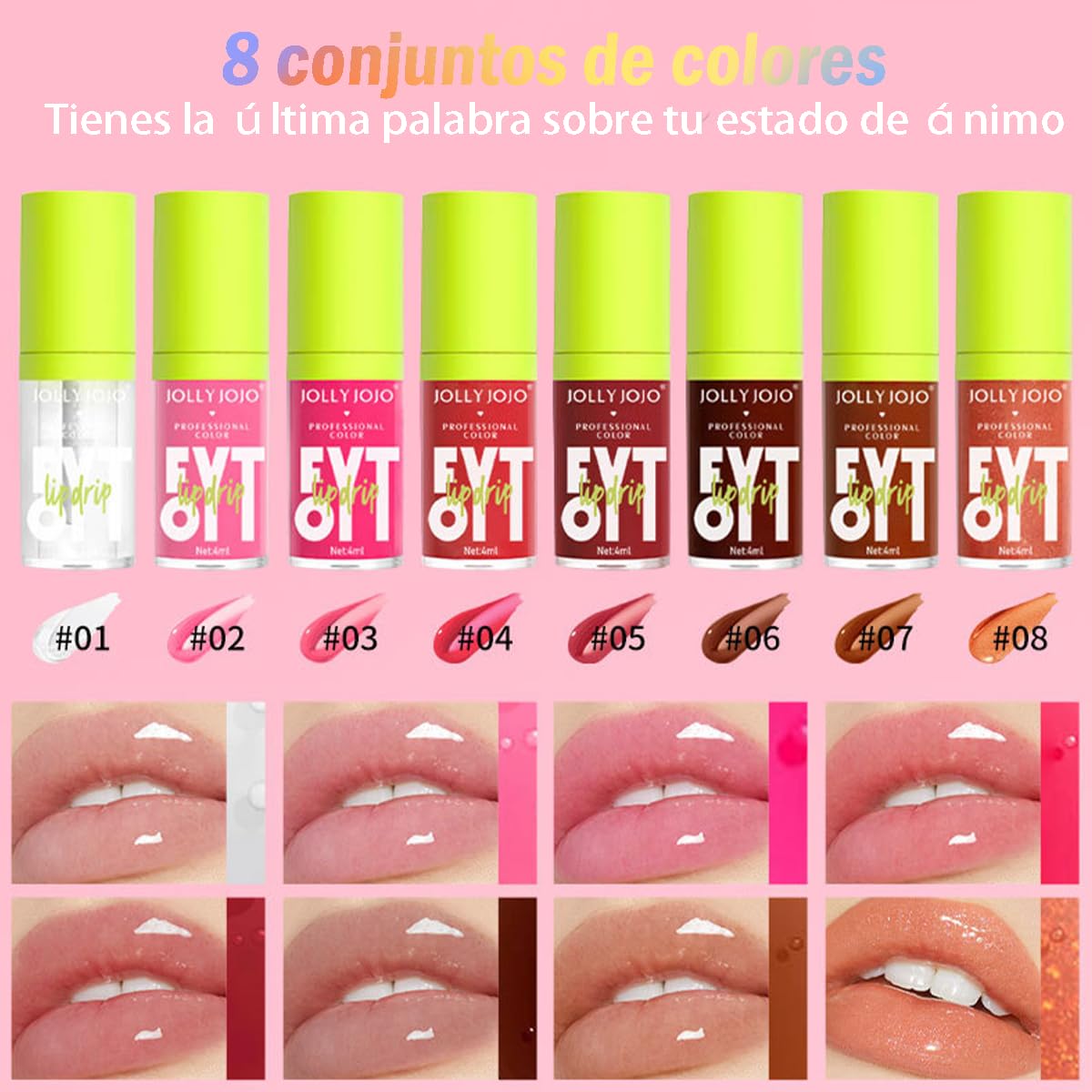 Fat oil de 8 colores, Lip gloss kit, Aceite mineral natural, Hidratante, No pegajoso, Lip oil plump adecuado para fiestas, compras, hidratación diaria