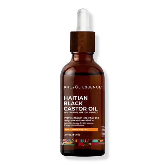 Kreyol Essence - Mango Papaya and Coconut Haitian Black Castor Oil for Skin and Hair, 2 Oz - Omega Fatty Acids (3,6,9) and, Skin, Hair and Body, Hair Growth, Thicker Brows.