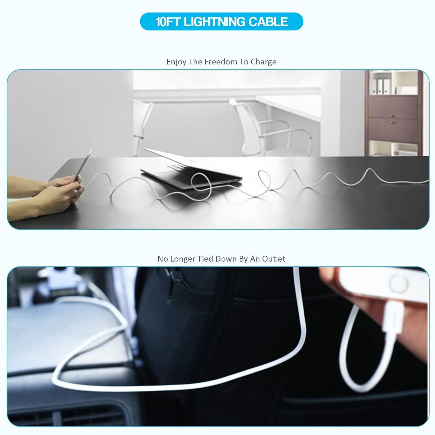 Cargador para iPad, [certificado por Apple MFI] Cargadores para iPad de 10 pies de largo, cable Lightning de carga rápida, cargador de pared USB, enchufe plegable para iPad7/8/9 generación, iPadAir