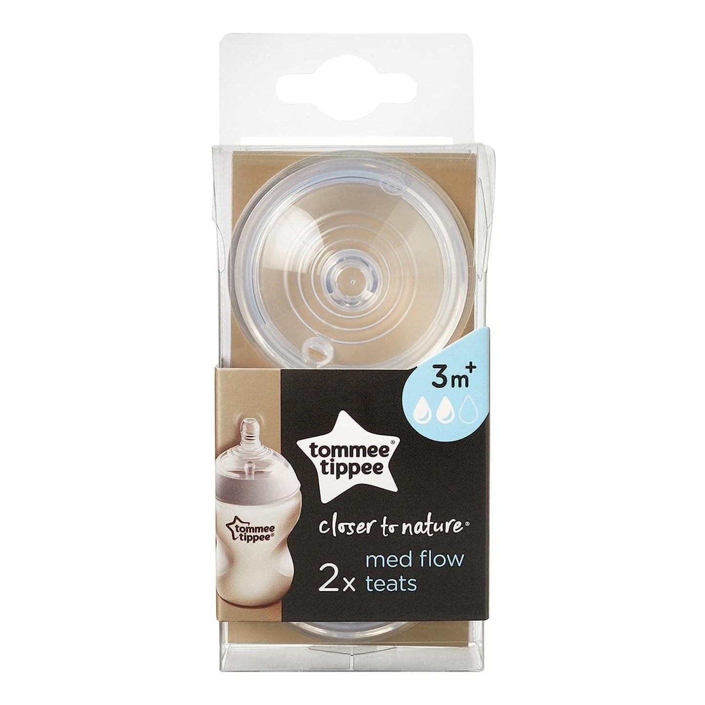 Tommee Tippee Closer to Nature Baby Bottle Teats, Breast-Like, Anti-Colic Valve, Soft Silicone, Medium Flow, 3m+, Pack of 2