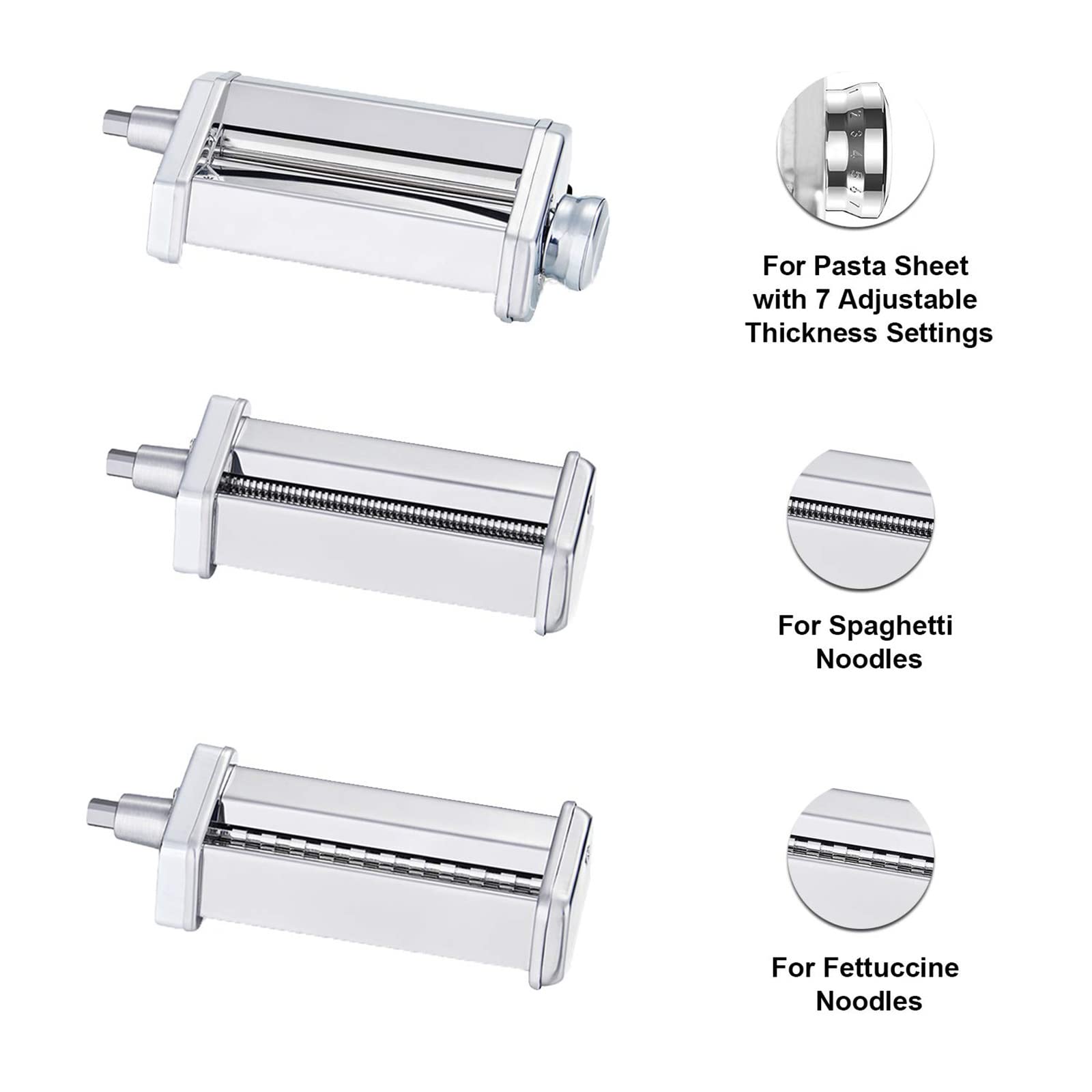 KitchenWin Pasta Maker Attachment Set for Any KitchenAid Stand Mixer, including Pasta Sheet Roller, Spaghetti Cutter, Fettuccine Cutter Accessories and Cleaning Brush
