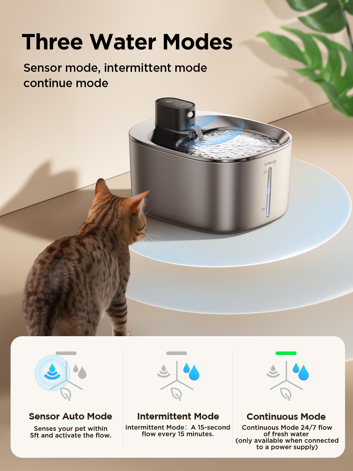 Fuente de Agua FEELNEEDY Acero Inoxidable con Sensor de Movimiento para Gatos y Perros
