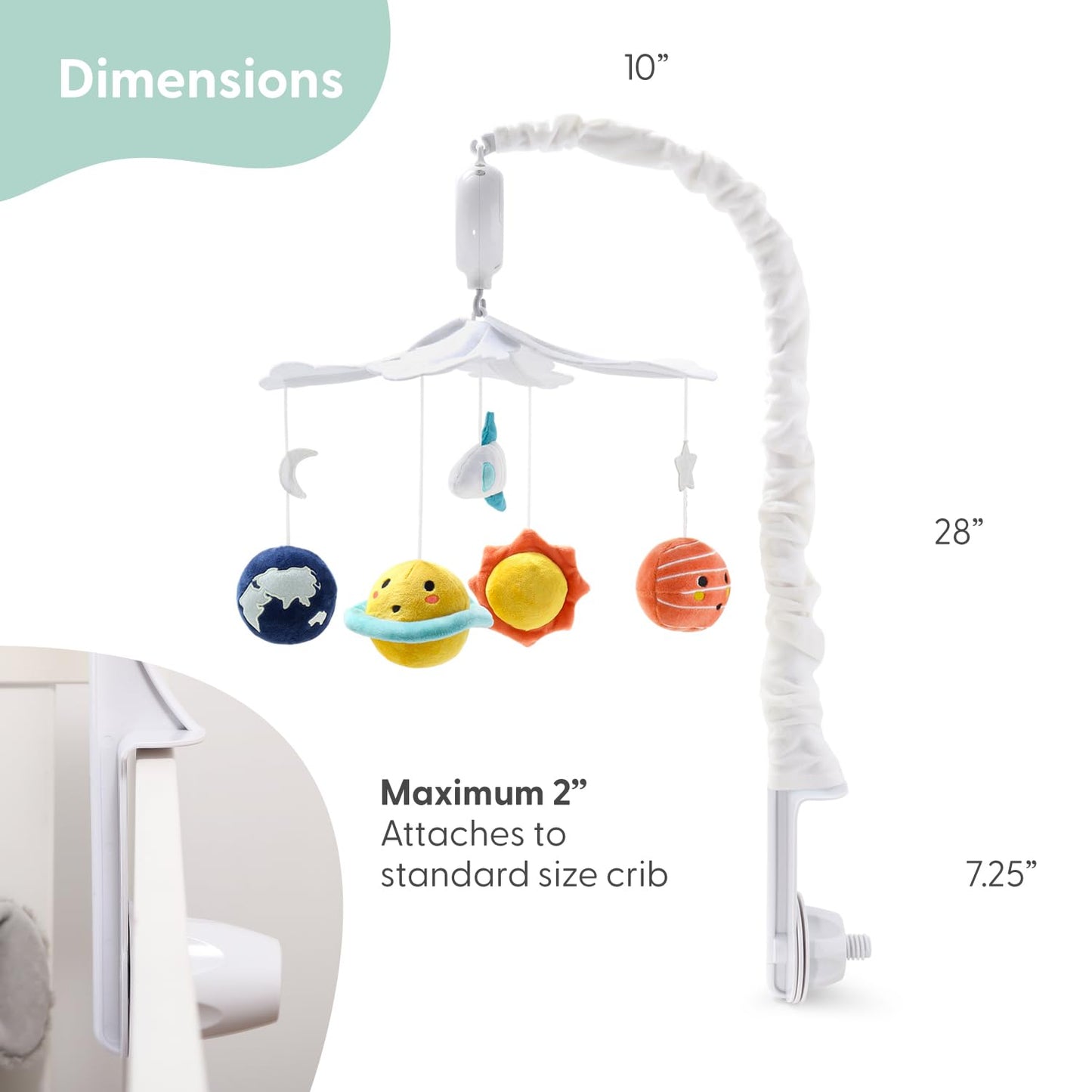Móvil de Cuna The Peanutshell para Niños o Niñas - Móvil Musical para Cuna de Bebé Blanco y Azul Oscuro con 12 Nanas, Decoración de Habitación de Bebé Espectacular del Espacio con Planetas