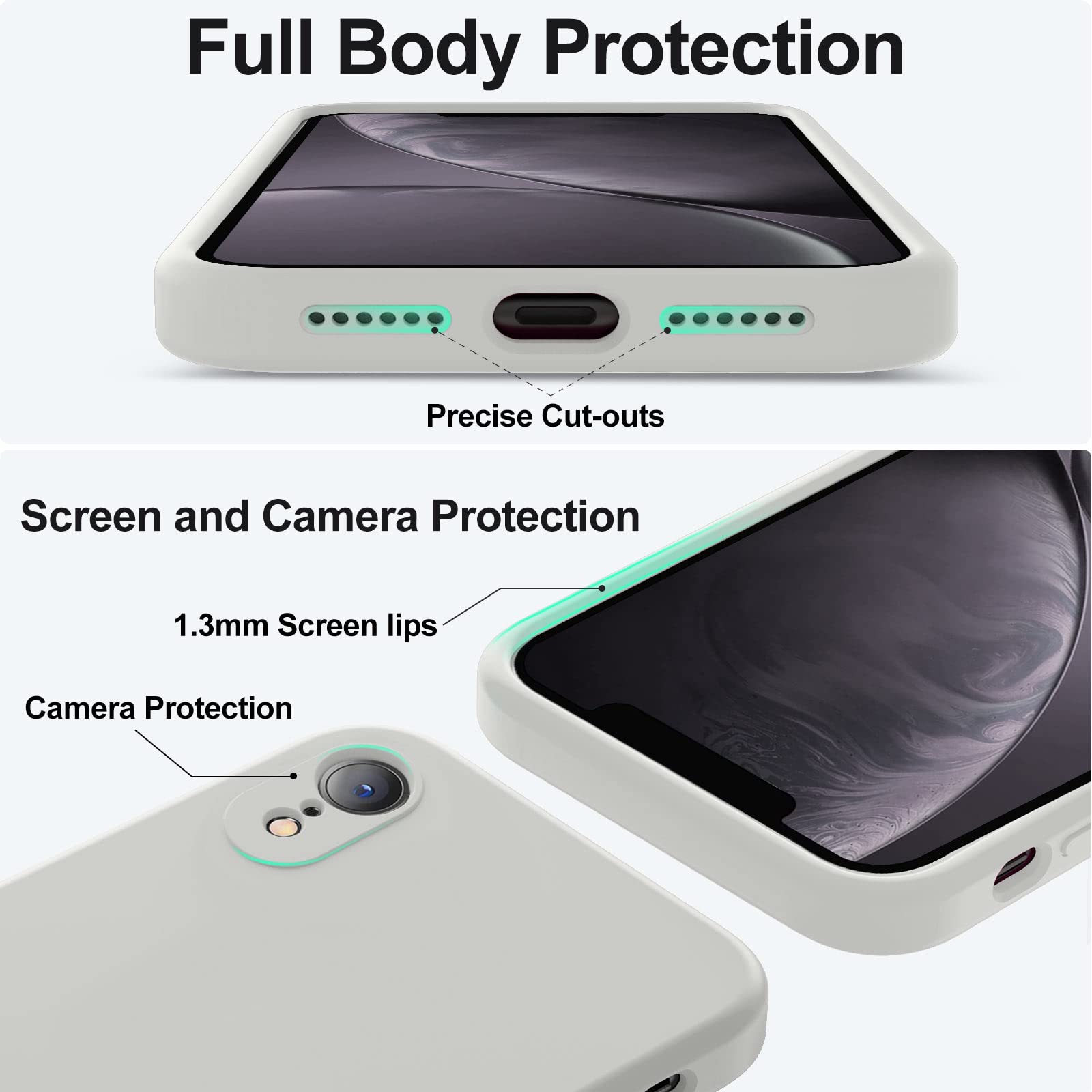 Vooii - Funda compatible con iPhone XR, silicona líquida mejorada con bordes planos, protección de la cámara] [forro de microfibra suave antiarañazos para iPhone 10 XR de 6.1 pulgadas, piedra