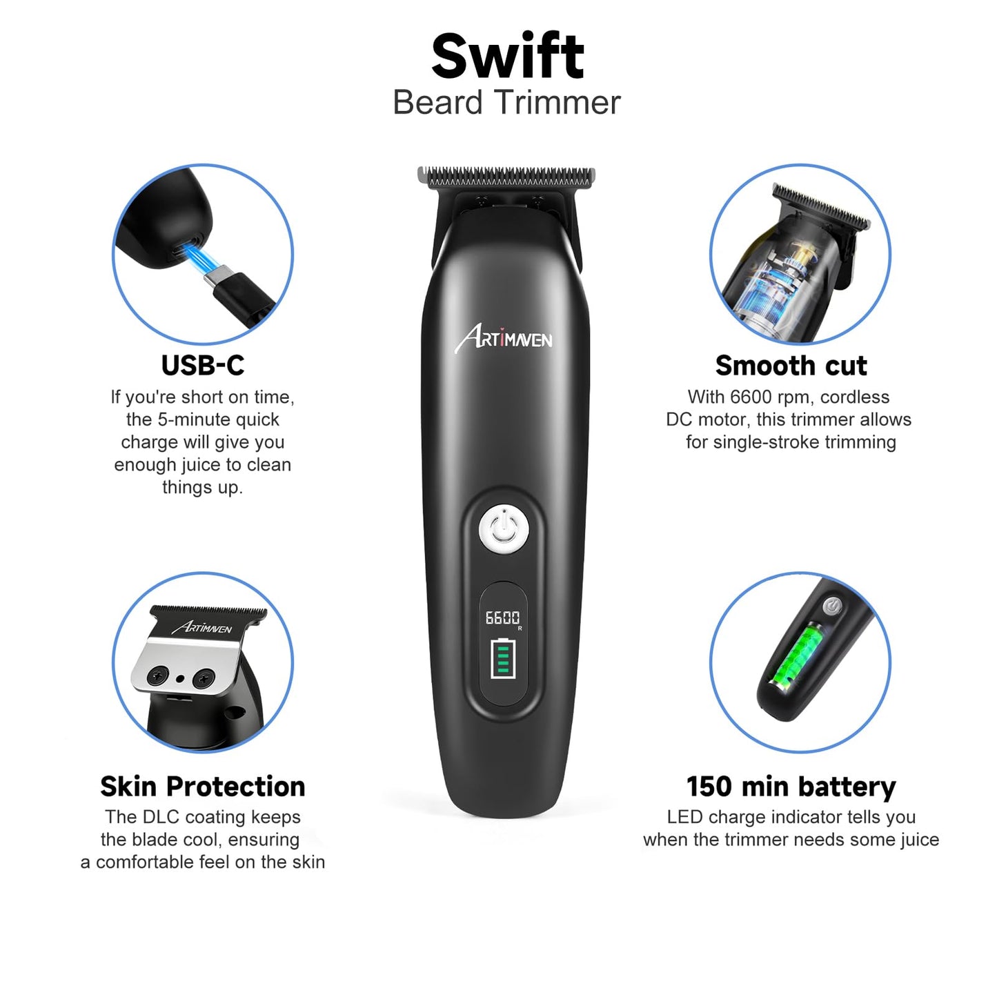 Artimaven Premium - Kit de aseo todo en uno para hombre - Recorte profesional de barba, diseño de peinado y detalles de patillas con bolsa de lavado portátil, herramienta de peinado multifuncional