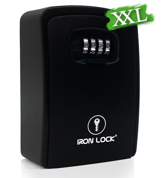 Iron Lock® - Caja de bloqueo de llave XXL para llaves de 4 dígitos con código reiniciable con interruptor A B, caja de seguridad extragrande para interiores y exteriores, impermeable, grande, llave de
