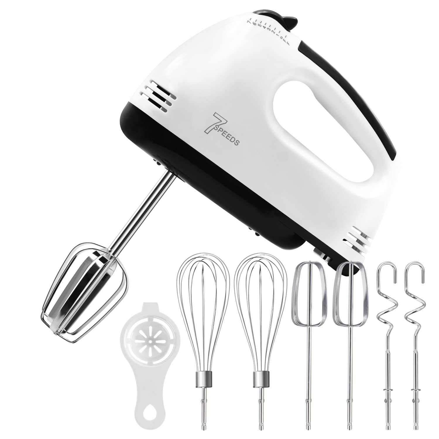Batidora de Mano 7 Velocidades，Turbocharged Batidora de Mano, Mezclador de Cocina Incluye 4 Barras de Mezcla para Mezclar, 1 Separación De Claras De Huevo