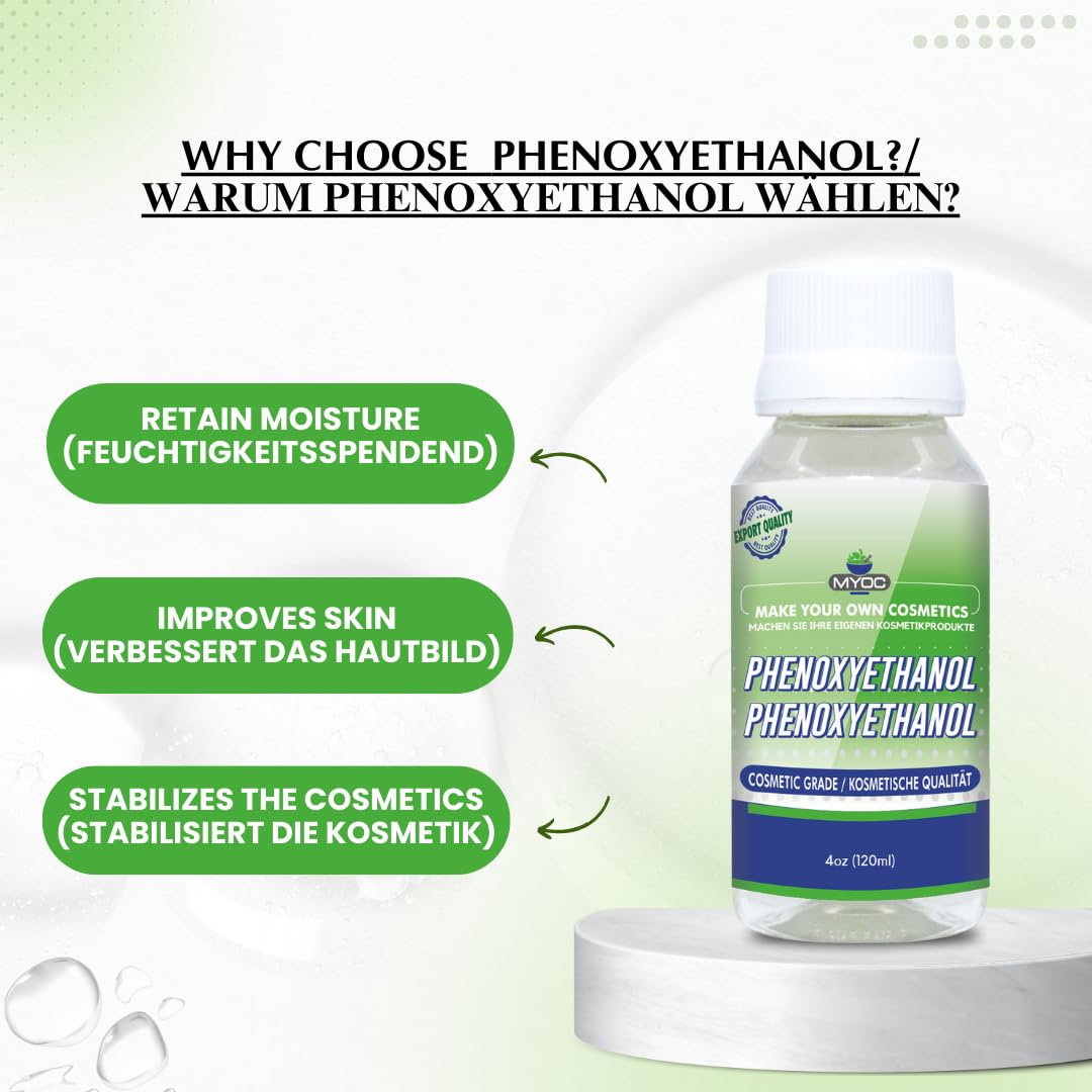 MYOC fenoxietanol líquido | líquido para conservantes, utilizado en humectantes para la piel, protectores solares, cuidado del acné, cuidado del cabello, productos para bebés, productos cosméticos (120 Ml)