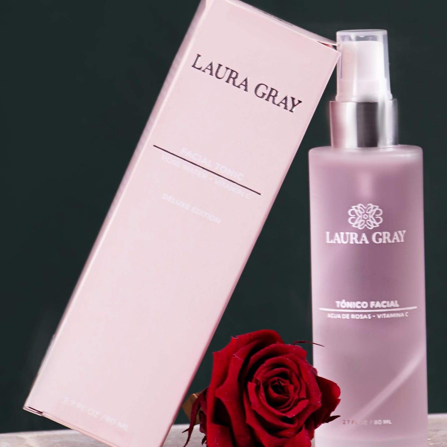 LAURA GRAY Tónico Facial con Agua de Rosas y Vitamina C, Edición de Lujo, 80 ml
