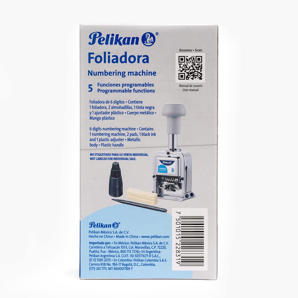 Foliadora Pelikan Acero Inoxidable Numeración Automática 6 Dígitos